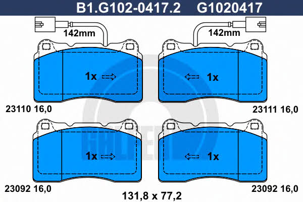 Galfer B1.G102-0417.2 Гальмівні колодки, комплект B1G10204172: Купити в Україні - Добра ціна на EXIST.UA!