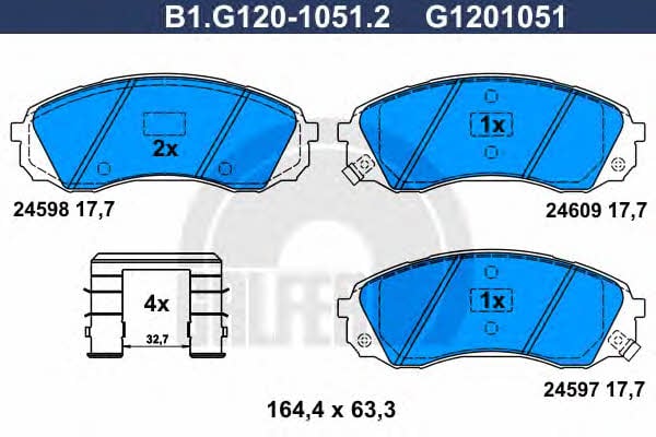 Galfer B1.G120-1051.2 Гальмівні колодки, комплект B1G12010512: Купити в Україні - Добра ціна на EXIST.UA!