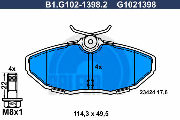 Galfer B1.G102-1398.2 Гальмівні колодки, комплект B1G10213982: Купити в Україні - Добра ціна на EXIST.UA!