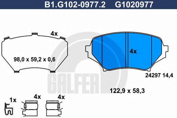 Galfer B1.G102-0977.2 Гальмівні колодки, комплект B1G10209772: Купити в Україні - Добра ціна на EXIST.UA!
