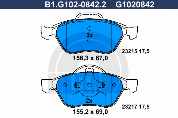 Galfer B1.G102-0842.2 Гальмівні колодки, комплект B1G10208422: Купити в Україні - Добра ціна на EXIST.UA!