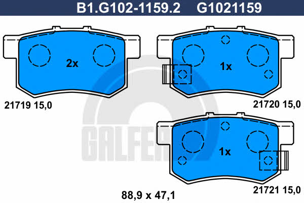 Galfer B1.G102-1159.2 Гальмівні колодки, комплект B1G10211592: Купити в Україні - Добра ціна на EXIST.UA!