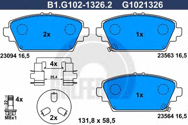 Galfer B1.G102-1326.2 Гальмівні колодки, комплект B1G10213262: Купити в Україні - Добра ціна на EXIST.UA!