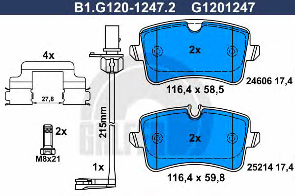 Galfer B1.G120-1247.2 Гальмівні колодки, комплект B1G12012472: Приваблива ціна - Купити в Україні на EXIST.UA!