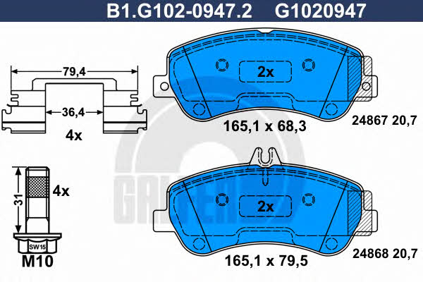 Galfer B1.G102-0947.2 Гальмівні колодки, комплект B1G10209472: Купити в Україні - Добра ціна на EXIST.UA!