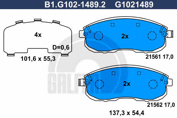Galfer B1.G102-1489.2 Гальмівні колодки, комплект B1G10214892: Приваблива ціна - Купити в Україні на EXIST.UA!