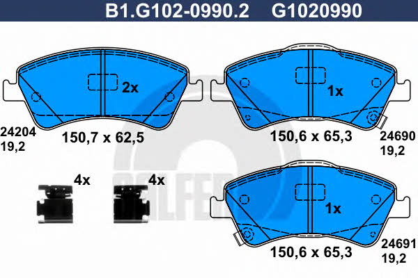 Galfer B1.G102-0990.2 Гальмівні колодки, комплект B1G10209902: Купити в Україні - Добра ціна на EXIST.UA!