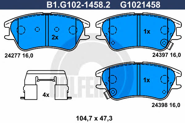 Galfer B1.G102-1458.2 Гальмівні колодки, комплект B1G10214582: Купити в Україні - Добра ціна на EXIST.UA!