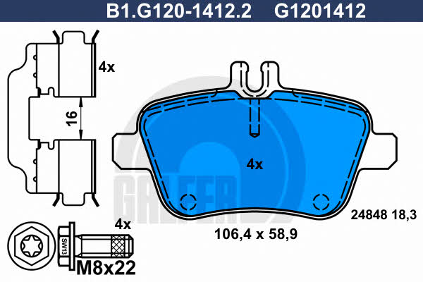 Galfer B1.G120-1412.2 Гальмівні колодки, комплект B1G12014122: Купити в Україні - Добра ціна на EXIST.UA!
