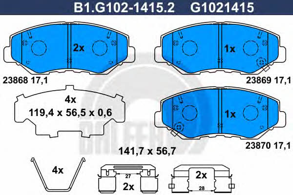 Galfer B1.G102-1415.2 Гальмівні колодки, комплект B1G10214152: Купити в Україні - Добра ціна на EXIST.UA!