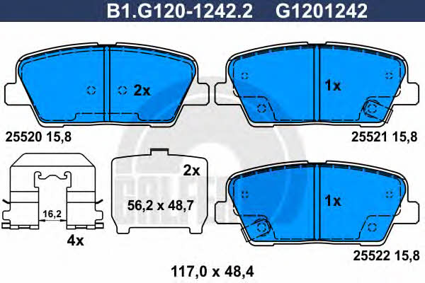 Galfer B1.G120-1242.2 Гальмівні колодки, комплект B1G12012422: Купити в Україні - Добра ціна на EXIST.UA!