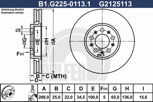 Galfer B1.G225-0113.1 Диск гальмівний передній вентильований B1G22501131: Купити в Україні - Добра ціна на EXIST.UA!