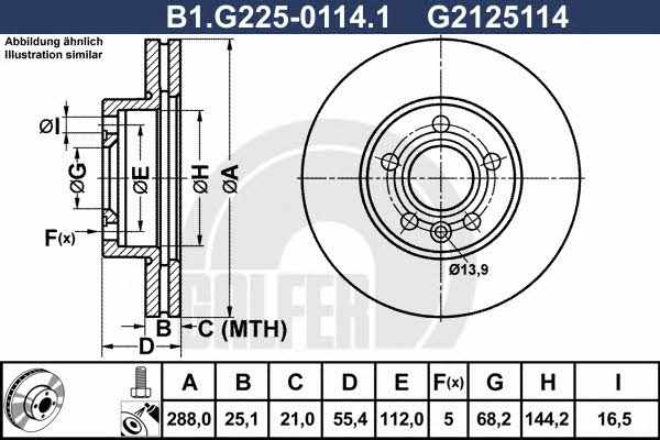 Galfer B1.G225-0114.1 Диск гальмівний передній вентильований B1G22501141: Купити в Україні - Добра ціна на EXIST.UA!