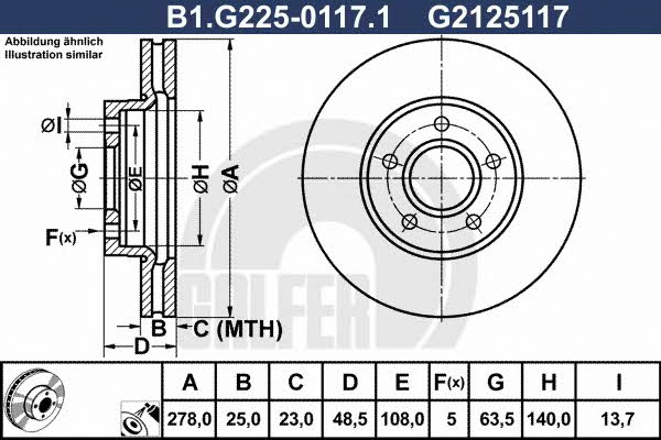 Galfer B1.G225-0117.1 Диск гальмівний передній вентильований B1G22501171: Купити в Україні - Добра ціна на EXIST.UA!