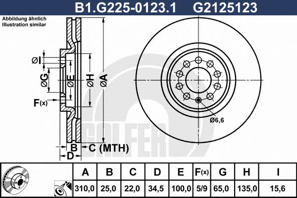 Galfer B1.G225-0123.1 Диск гальмівний передній вентильований B1G22501231: Купити в Україні - Добра ціна на EXIST.UA!