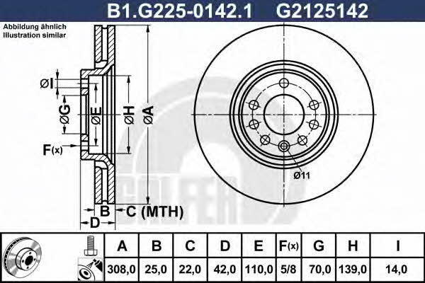 Galfer B1.G225-0142.1 Диск гальмівний передній вентильований B1G22501421: Купити в Україні - Добра ціна на EXIST.UA!