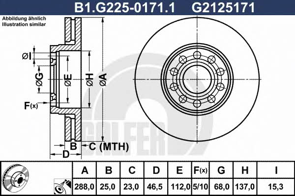 Galfer B1.G225-0171.1 Диск гальмівний передній вентильований B1G22501711: Купити в Україні - Добра ціна на EXIST.UA!