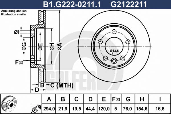Galfer B1.G222-0211.1 Диск гальмівний задній вентильований B1G22202111: Купити в Україні - Добра ціна на EXIST.UA!