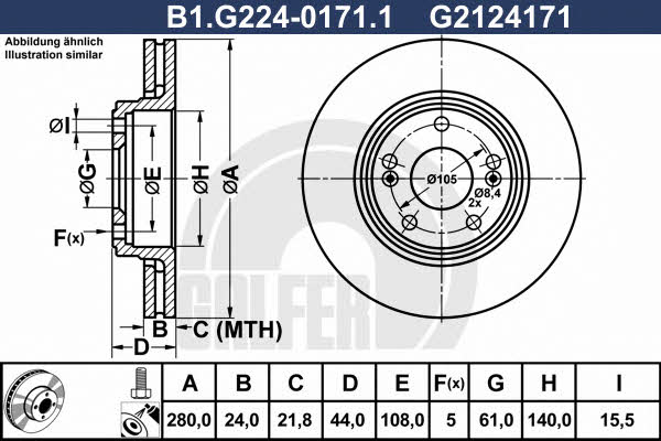 Galfer B1.G224-0171.1 Диск гальмівний передній вентильований B1G22401711: Купити в Україні - Добра ціна на EXIST.UA!