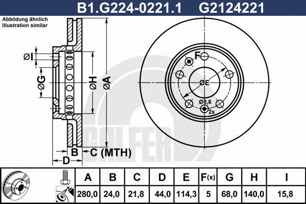 Galfer B1.G224-0221.1 Диск гальмівний передній вентильований B1G22402211: Купити в Україні - Добра ціна на EXIST.UA!