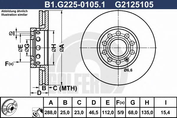 Galfer B1.G225-0105.1 Диск гальмівний передній вентильований B1G22501051: Купити в Україні - Добра ціна на EXIST.UA!