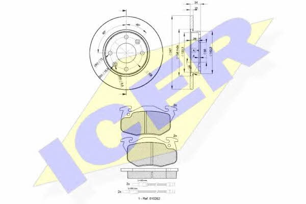 308664689 Icer Диски тормозные с колодками передние невентилируемые, комплект
