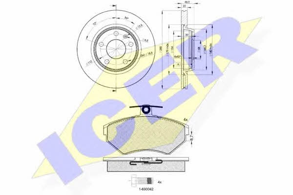 311575301 Icer Диски тормозные с колодками передние вентилируемые, комплект