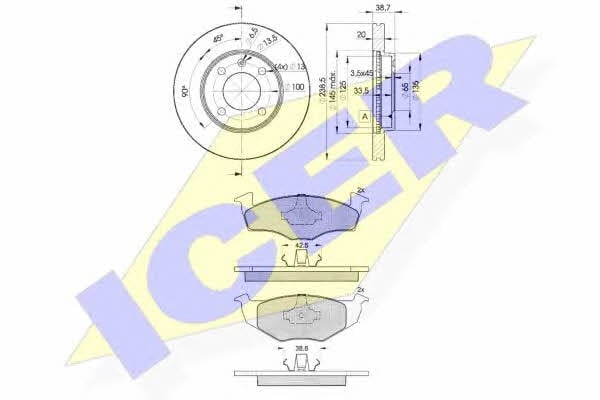 311783975 Icer Диски тормозные с колодками передние вентилируемые, комплект