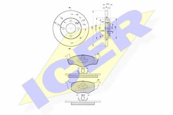 311785303 Icer Диски тормозные с колодками передние вентилируемые, комплект
