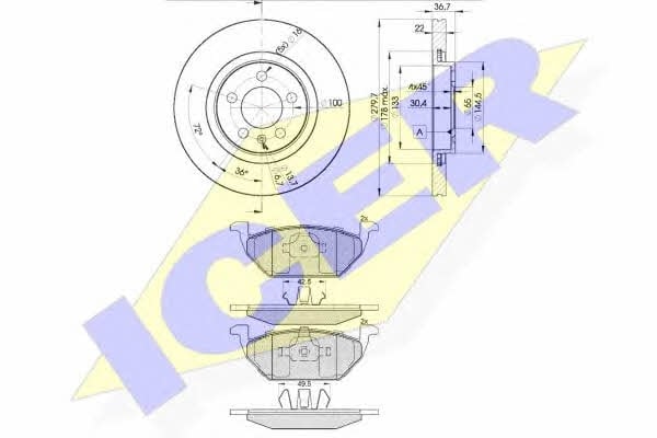 313385603 Icer Диски тормозные с колодками передние вентилируемые, комплект
