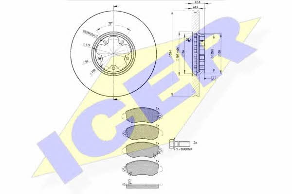 313675613 Icer Диски тормозные с колодками передние вентилируемые, комплект
