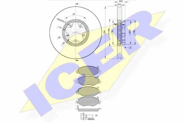314985613 Icer Диски тормозные с колодками передние вентилируемые, комплект