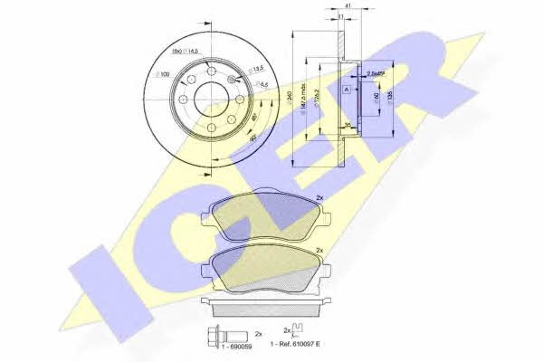315269020 Icer Диски тормозные с колодками передние невентилируемые, комплект