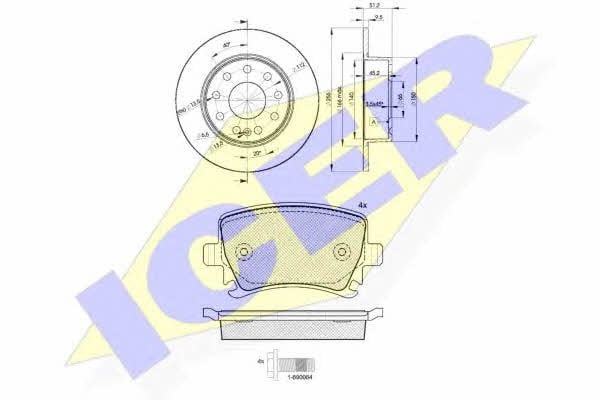 316005616 Icer Диски тормозные с колодками задние невентилируемые, комплект