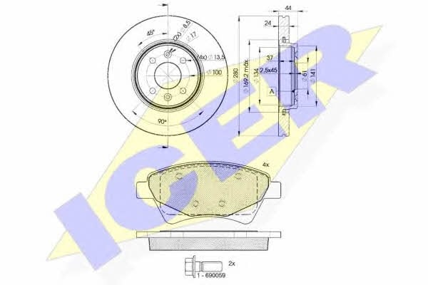 316497829 Icer Диски тормозные с колодками передние вентилируемые, комплект