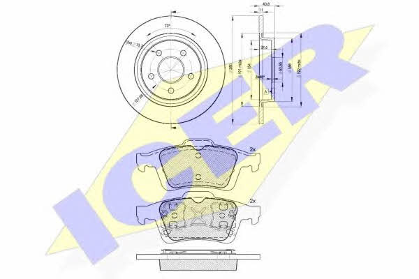 317433962 Icer Диски тормозные с колодками задние невентилируемые, комплект