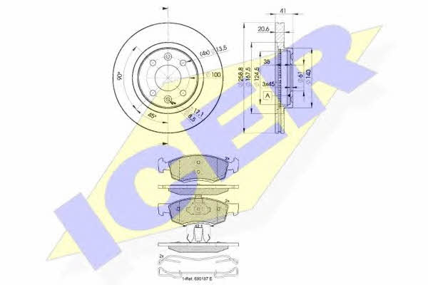 319243550 Icer Диски тормозные с колодками передние вентилируемые, комплект