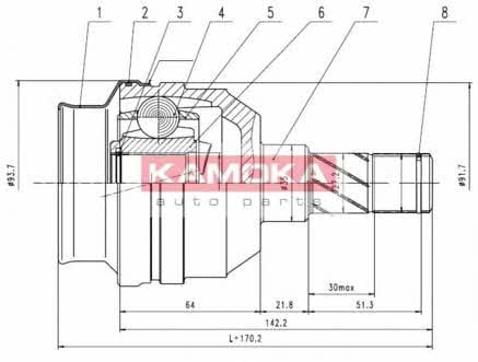 Шарнир равных угловых скоростей Opel Zafira A (Опель Зафира А): 8715 Kamoka Шарнир равных угловых скоростей (ШРУС)