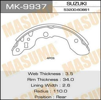 Masuma MK-9937 Колодки гальмівні барабанні, комплект MK9937: Купити в Україні - Добра ціна на EXIST.UA!
