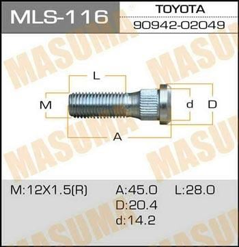 Masuma MLS-116 Шпилька кріплення колеса MLS116: Приваблива ціна - Купити в Україні на EXIST.UA!