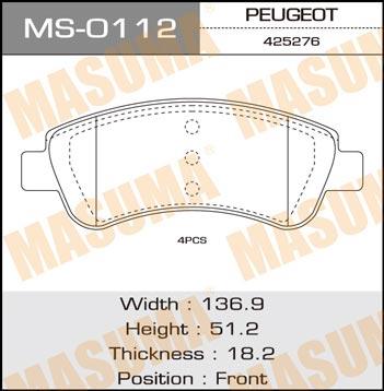 Masuma MS-0112 Колодки гальмівні барабанні, комплект MS0112: Купити в Україні - Добра ціна на EXIST.UA!