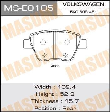 Masuma MS-E0105 Колодки гальмівні барабанні, комплект MSE0105: Приваблива ціна - Купити в Україні на EXIST.UA!