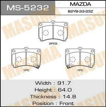 Тормозные колодки дисковые Mazda Demio (Мазда Дэмио): MS5232 Masuma Тормозные колодки дисковые, комплект