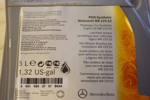 Mercedes A 001 989 37 01 BAA4 Моторна олива Mercedes MB 229.52 5W-30, 5л A0019893701BAA4: Приваблива ціна - Купити в Україні на EXIST.UA!