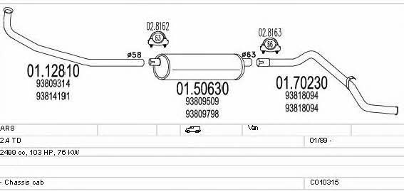 Mts C010315009345 Система выпуска отработаных газов C010315009345: Купить в Украине - Отличная цена на EXIST.UA! C010315009345 Mts Система выпуска отработаных газов