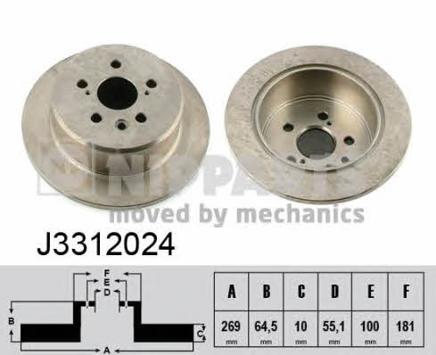 J3312024 Nipparts Тормозной диск задний невентилируемый