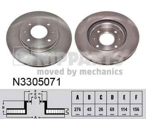 Тормозной диск передний вентилируемый Nipparts N3305071
