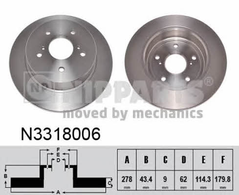 Nipparts N3318006 Диск гальмівний задній невентильований N3318006: Приваблива ціна - Купити в Україні на EXIST.UA!