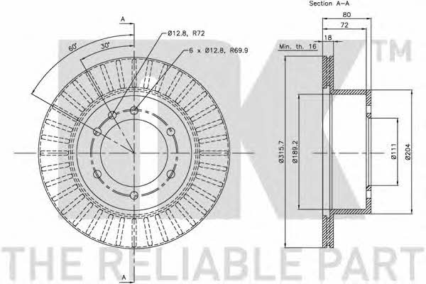 Тормозной диск задний вентилируемый NK 202255
