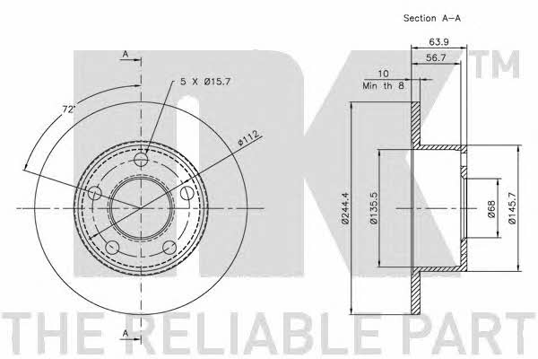 Тормозной диск задний невентилируемый NK 204744